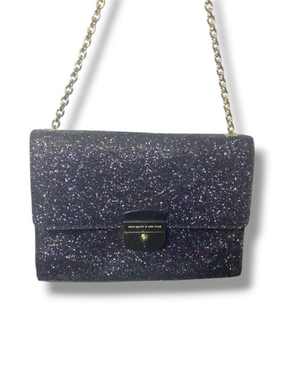 Kate Spade Sunset Lane Eden Black Glitter Crossbody Bag Gold Chain
